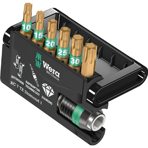 Bitssats 1/4" WERA Bit-Check 7 TX Diamond 1