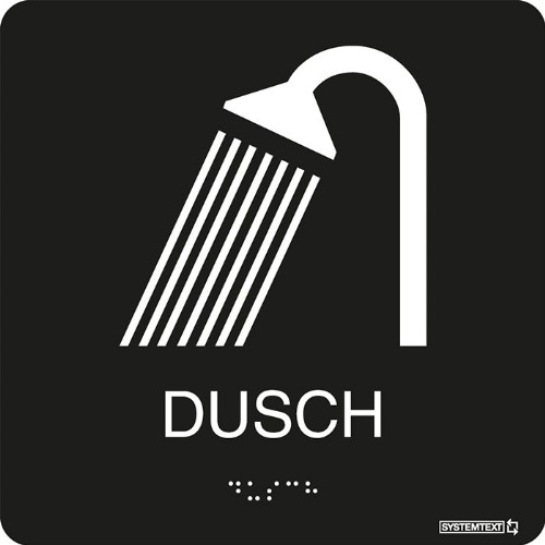 Skylt taktil dusch